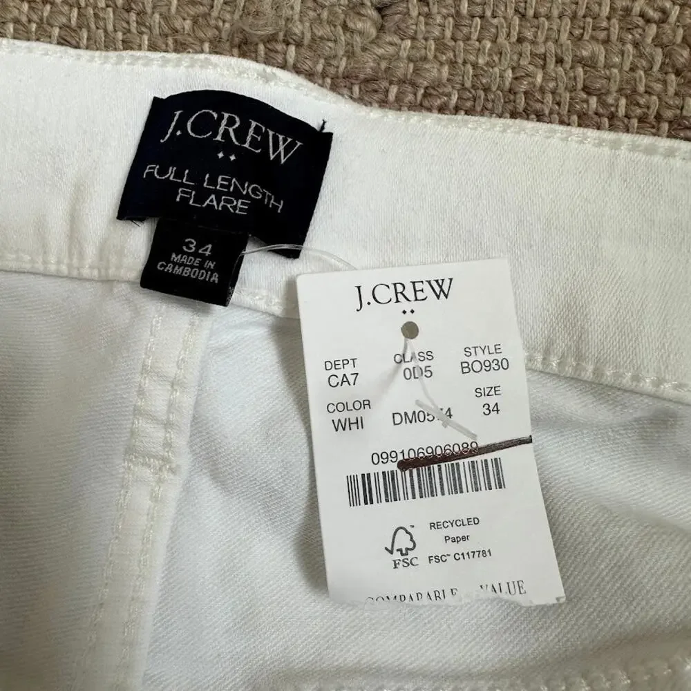 J.Crew White Signature Stretch Flare Jeans Size 34 NWT B0930